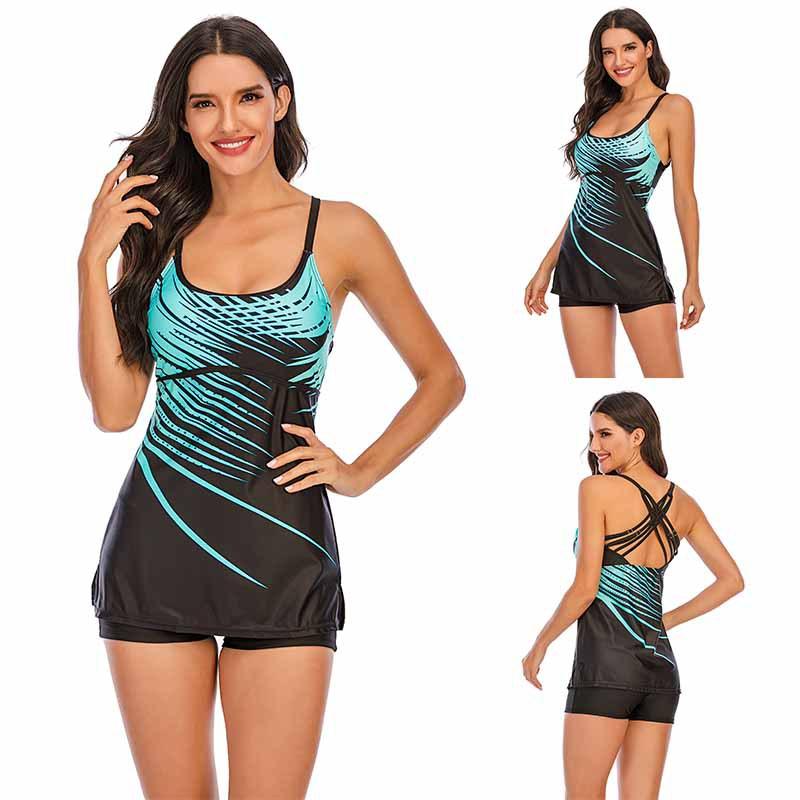 Kadın Yaz İki Adet Mayo Çapraz Askı Seksi Bikini Set Tankini Mayo Artı Boyutu S-8XL