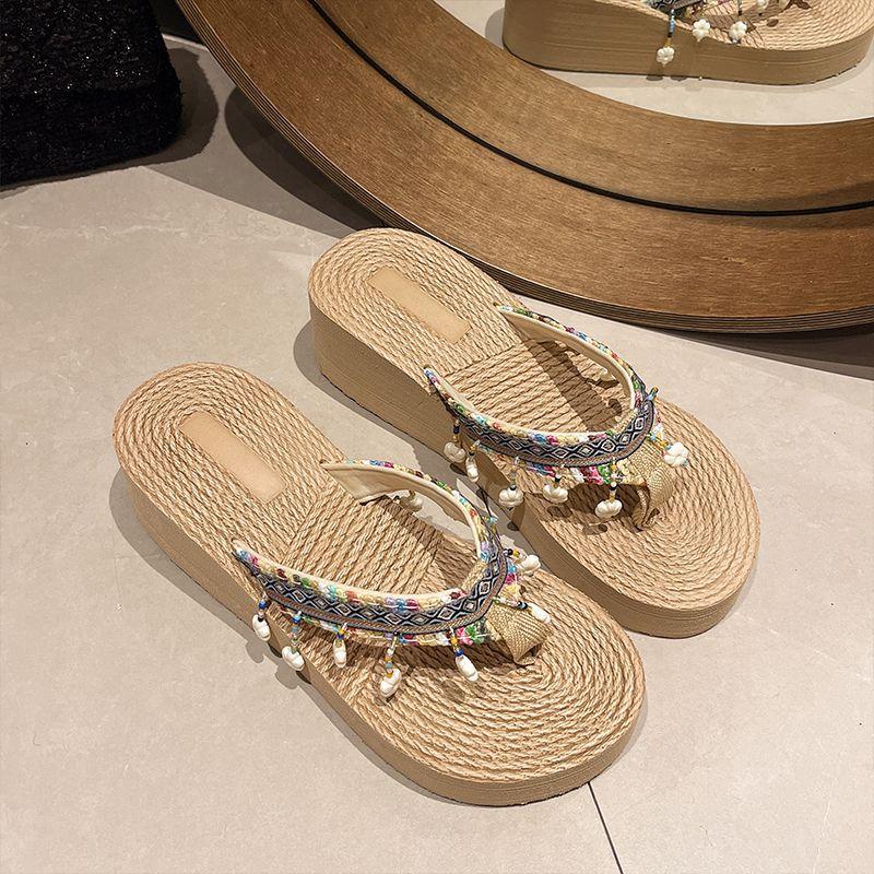 New women's beach slippers women's summer fashion outer wear thick bottom slope heel flip-flops seaside high heel cool slippers