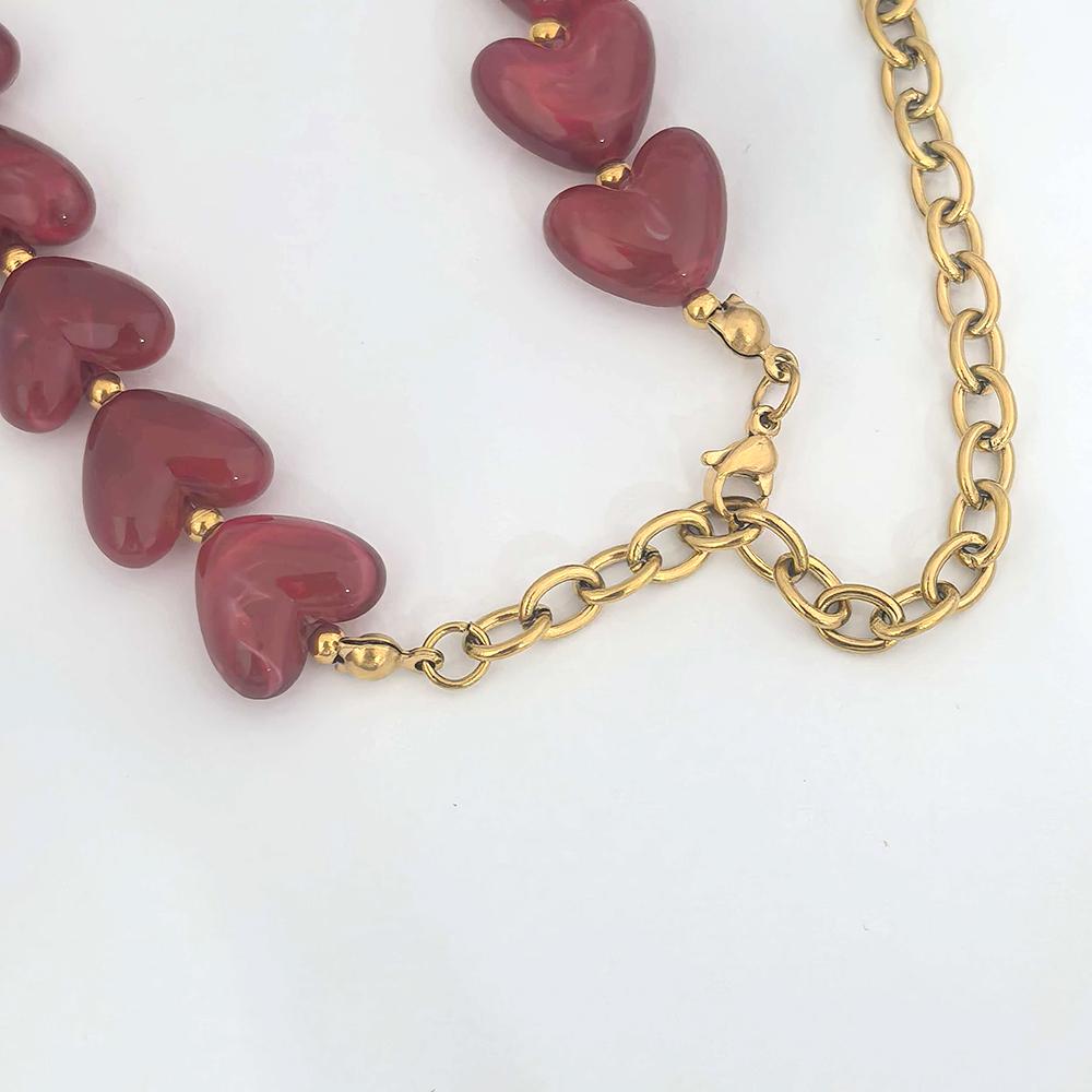 Love Resin Heart Necklace Women Choker Gold Beads Stainless Steel White Red Green Coffee Beige Waterproof Diy Handmade