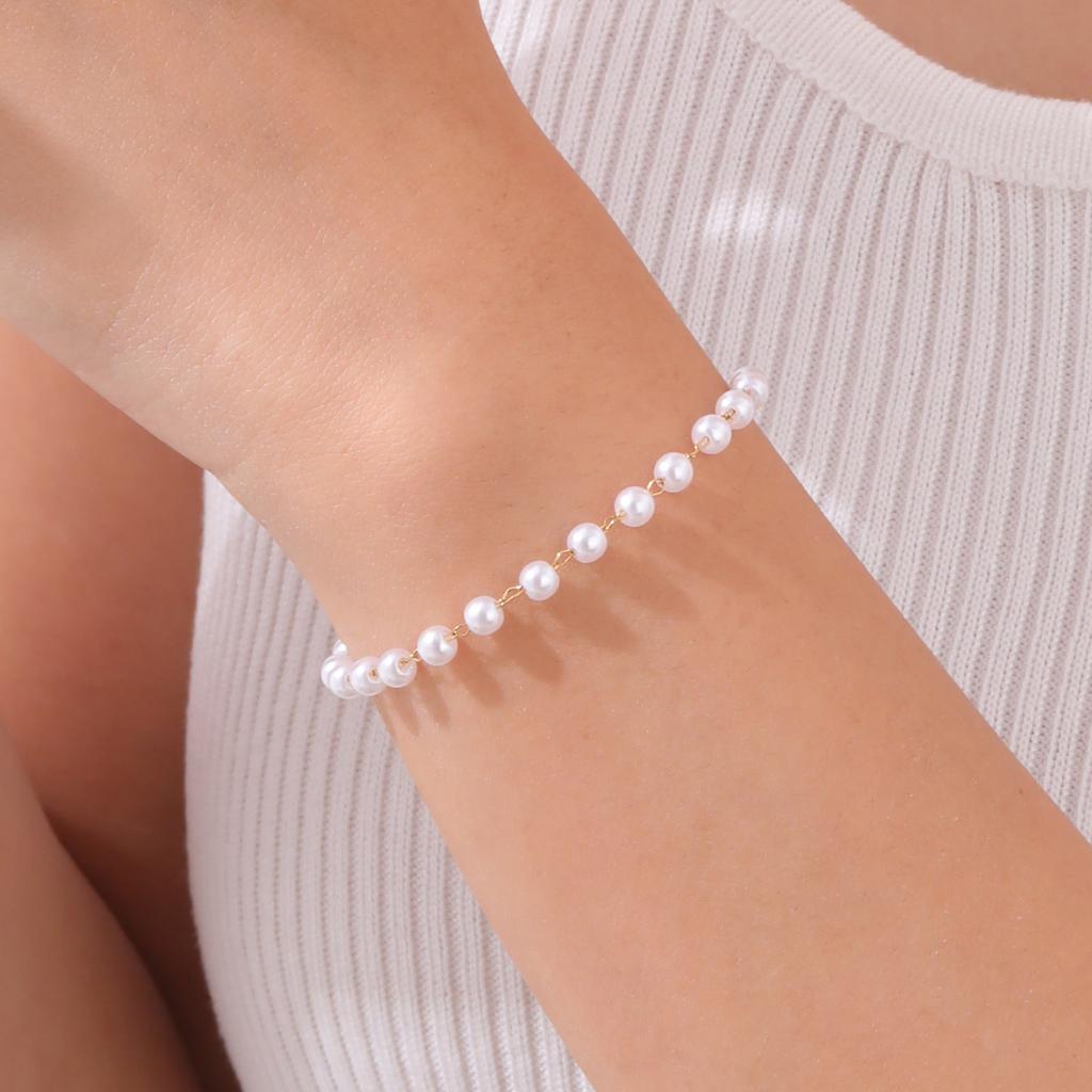 Fashion Imitation Pearl Bead Bracelet for Women Girl Stainless Steel Gold Color Bead Chain Bracelet Jewelry Gifts