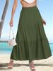 2026 European and American new summer elastic high-waisted bohemian long skirt casual drawstring A-shaped long skirt