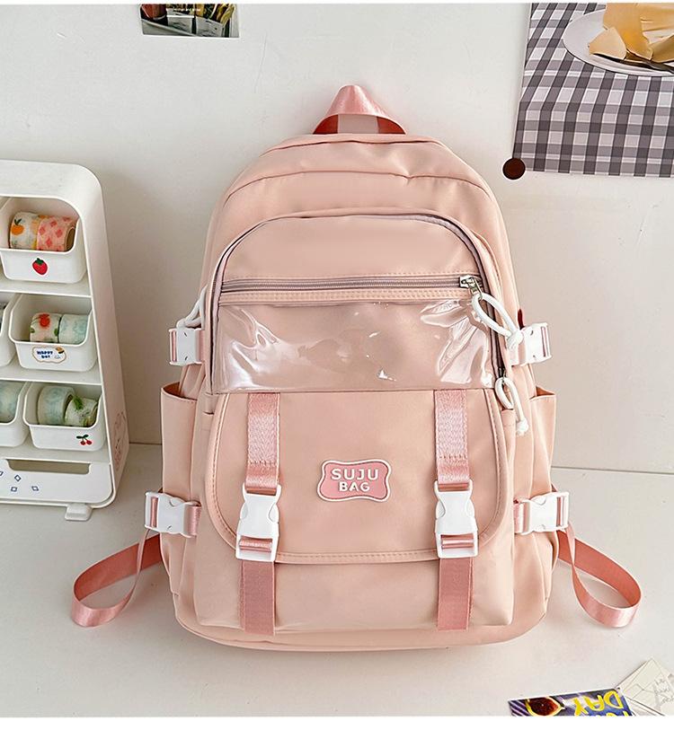 

Schoolbag Women s Large Capacity Simple Versatile Backpack High Value Primary School Junior High School Student High School Student Campus Backpack рожевий