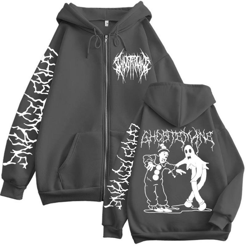 Felpe con cappuccio e zip con stampa Ghostemane Felpe con cappuccio e zip Metal Rock Pop Moda Gotica Pullover Vintage da uomo e da donna