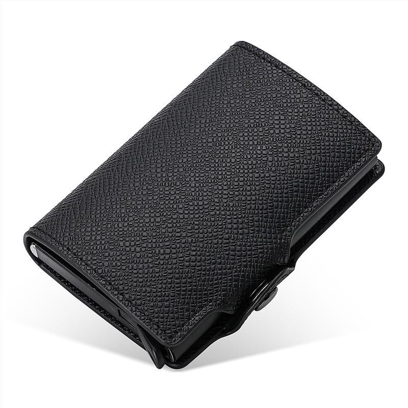 Otomatik Açılır Kart Çantası PU Metal Alüminyum Kutu Kılıfı RFID Klipsli Kredi İş