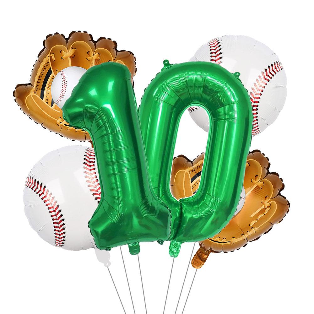 Baseball Balloons 32Inch Foil Green Number 0~13th Birthday Decor For Baseball Party Supplies Baseball Sports Theme