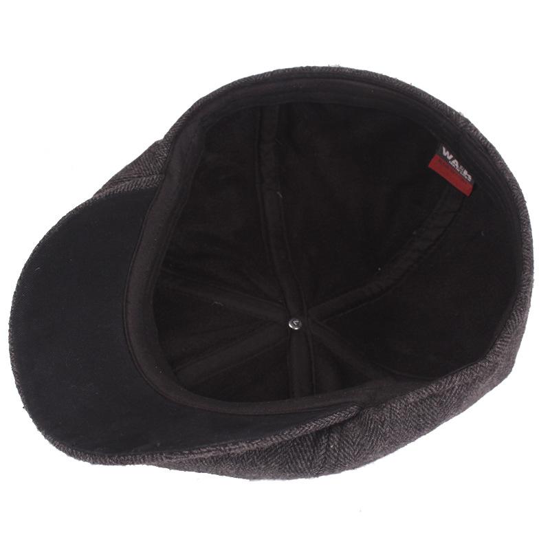 Herringbone Tweed Octagonal Hat Men's Beret Autumn and Winter Thickened Hat Outside The Duck Tongue Cap Old Man Hat
