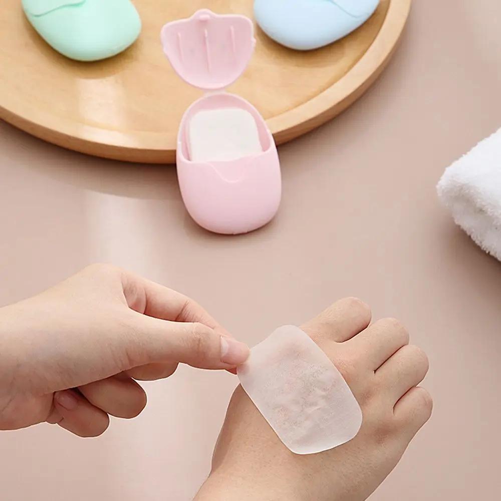 50Pcs Cute Travel Portable Soap Paper Outdoor Disposable Soap Flakes Hand Washing Mini Soap Pieces Boxed for Daily Use