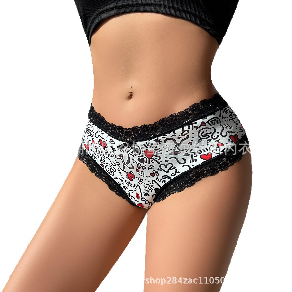 

1 шт. Жіночі трусики з низькою посадкою, з принтом, декоровані сексуальним мереживом, печворк, елегантна сексуальна білизна, дихаючі, зручні, модні жіночі бріфи 1XL білий