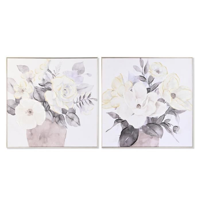 Cadre - 80 X 3,5 X 80 Cm - 2 Vases Traditionnels - Couleur Blanche - Décoration Élégante