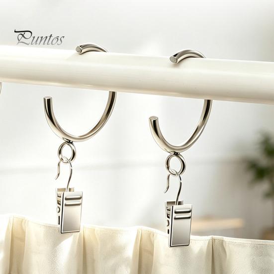 Silent Curtain Hooks for Rods 10Pcs C Shaped Rings, Heavy Duty Bypass Metal Anti Rust Hardware Passing Drapery Rings with Eyelets French Return Smooth