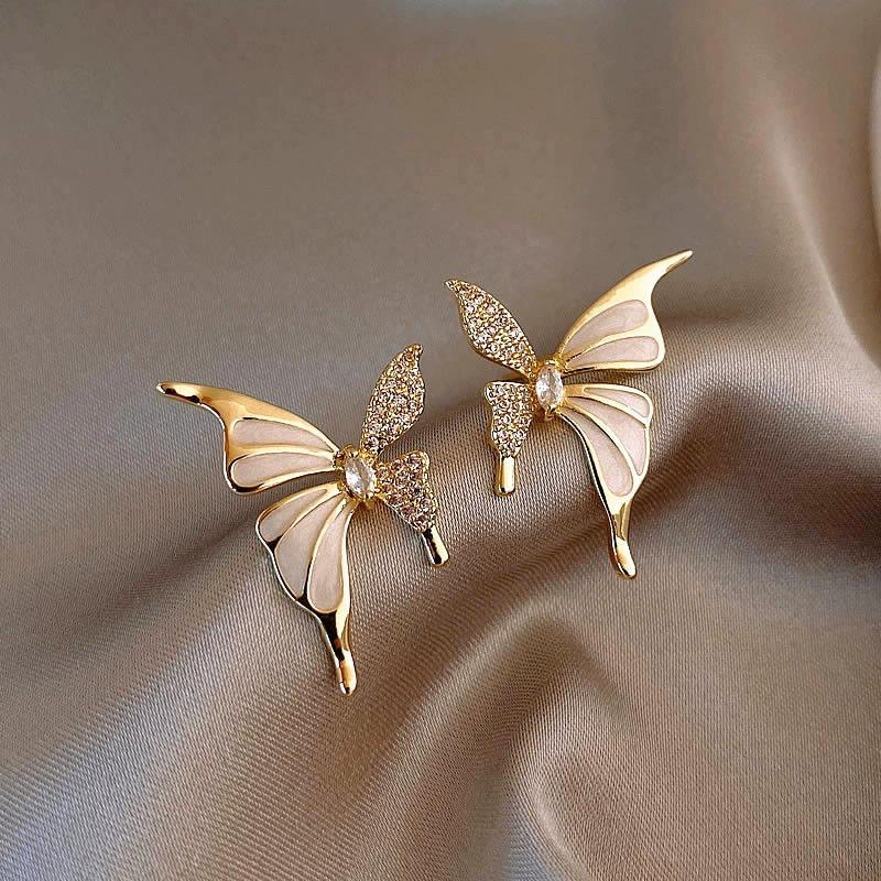 Enamel Butterfly White Color Animal Stud Earrings for Women New Trend Girl Korean Love Aesthetic Daily Life Minimalist Jewelry