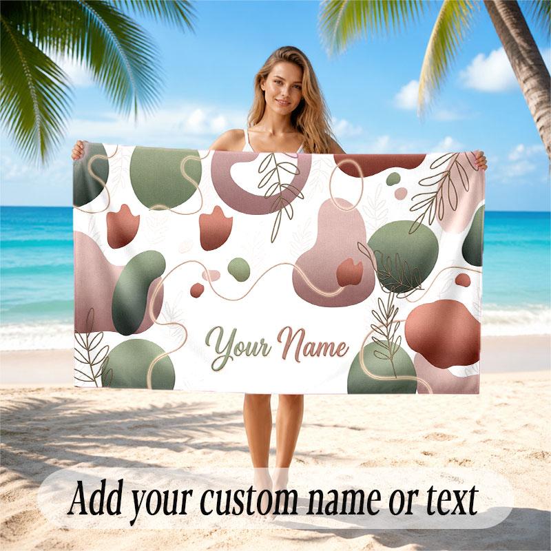Floral Garden Theme Soft Beach Towel Personalized Custom Name Text Towel Portable for Beach Pool Travel