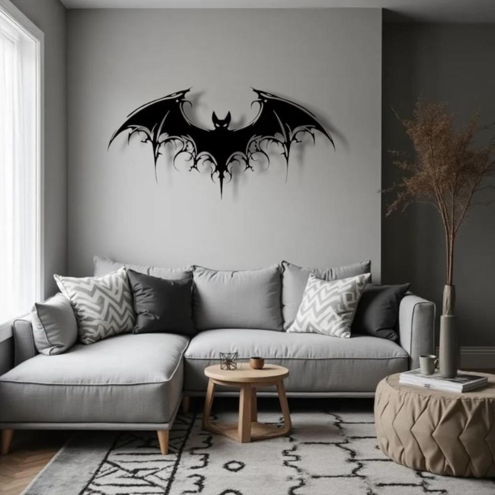 Gothic Iron Bat Wall Art, Fantasy Home Decor, Halloween Gothic Wall Hanging, Metal Sculpture