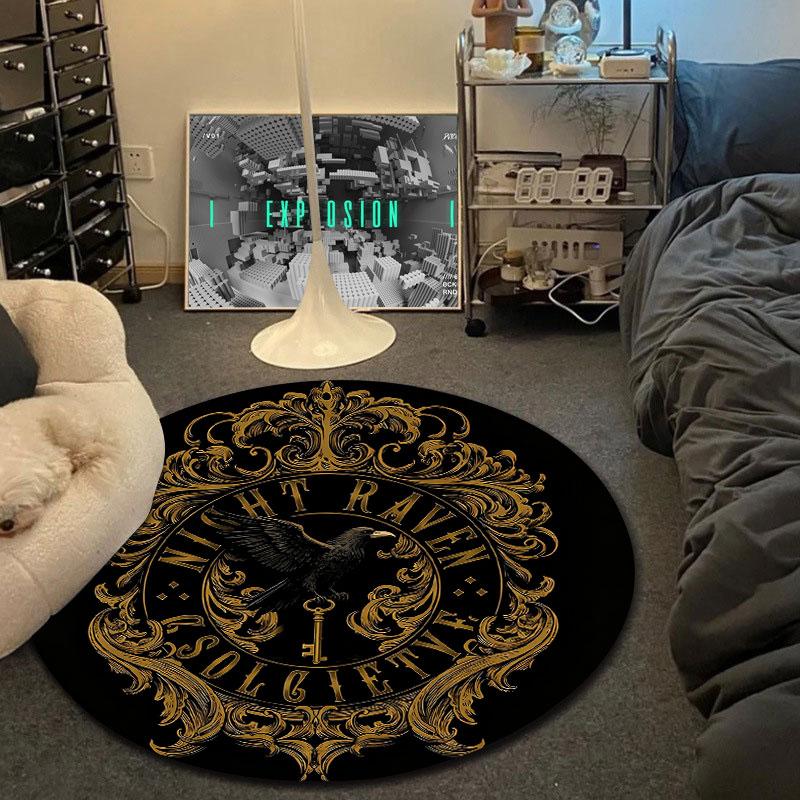 Elegant Round Botanical Multicolor Area Rug, Non-Slip Floor Mat for Bedroom