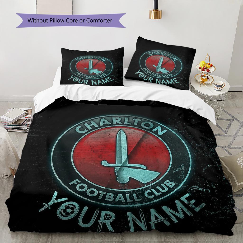 Custom Name Charlton Athletic Pattern Bedding Quilt Set Home Decoration Gift (1 * duvet cover + 2 * pillowcase without core)