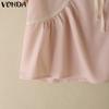 VONDA Summer Women Short Sleeve Bow Knot Lace Hem Casual Cute Tops Cropped Blouse