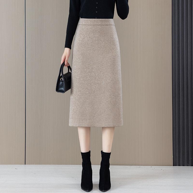 2025 Woolen High Waist A-Line Mid-Length Skirt for Women - Autumn/Winter Hip-Wrap Style