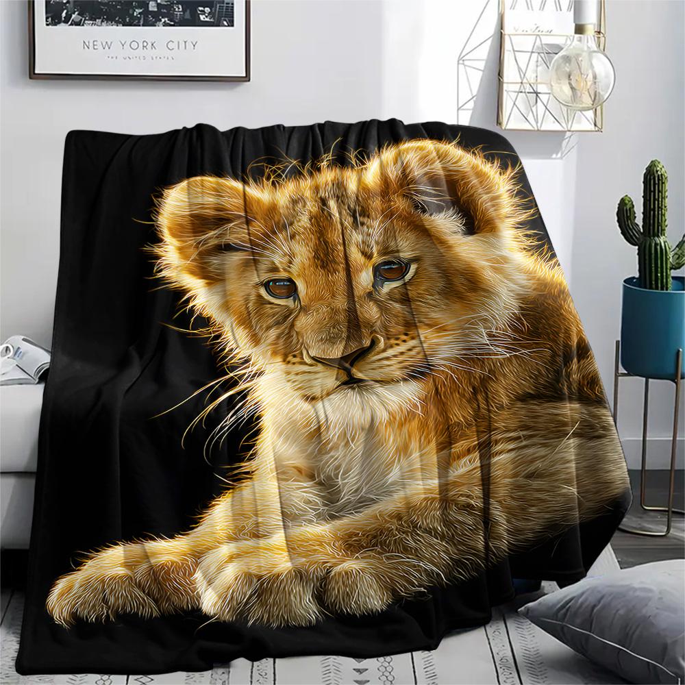 Lion Cub Print Flannel Blanket, High Quality Comfortable for All Seasons, Home Decor, Warmth and Comfort, Perfect for Christmas Gifts