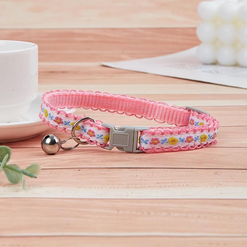 Floral Safety Buckle Collar for Small Dogs & Cats with Bell