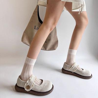 Con falda fondo plano Mary Jane zapatos de vestir sencillos para mujer primavera y verano nuevos cabeza redonda japonesa encaje boca poco profunda zapatos de vestir sencillos mujer
