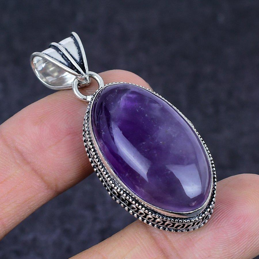 Sage Amethyst Gemstone Handmade 925 Sterling Silver Jewelry Pendant 1.97" L9D24