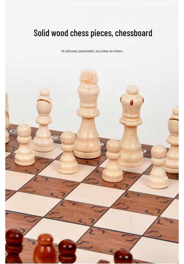 2-in-1 Wooden Folding Magnetic Chess & Checkers Board Game - Portable Tabletop Puzzle Toy