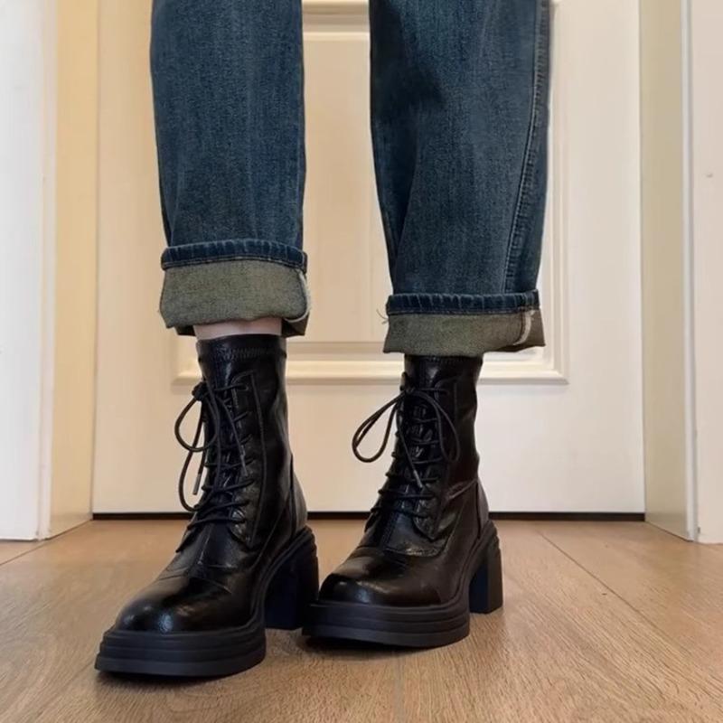 High Heels, Thick-soled Versatile Shoes, Women's Lace-up Ankle Boots