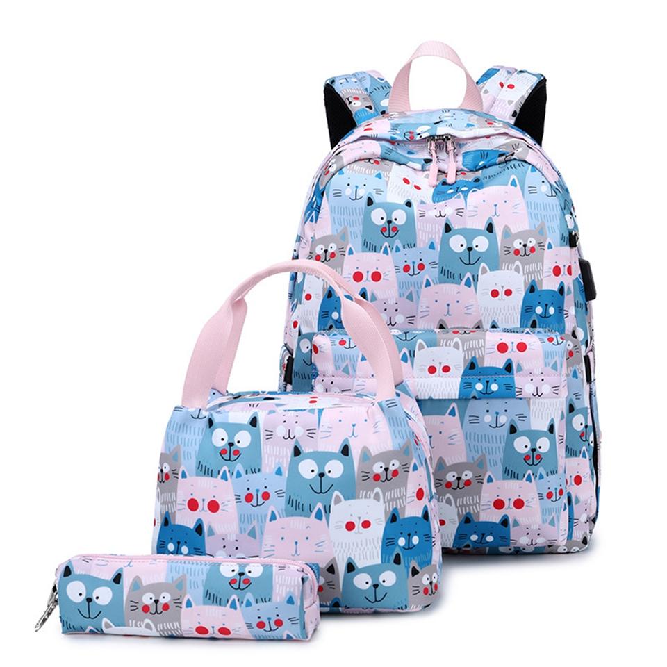 New Bookbag School Backpack Kids Teen Girls School Bags Cute Schoolbag for 15 Inch Laptop Landscape Printing Backpack Set
