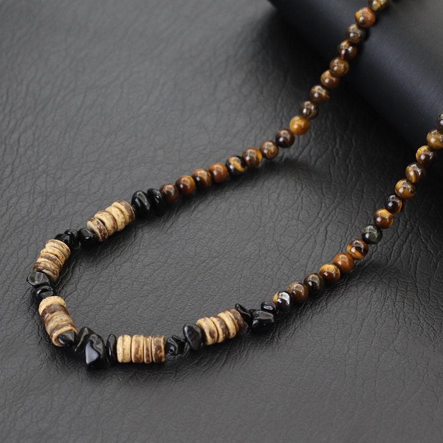 Fashion Men Necklace 20 Inches Natural Tiger Eyes Blue Howlite Stone Collar Hiphop Accessories Coconut Husk Beads Colar Jewelry