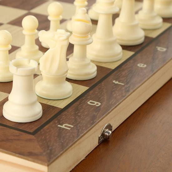 2-In-1 Magnetic Chess Game Wooden Foldable Chess Board Pieces Storage Box Portable Kids Adults Classic Strategy Chess Game