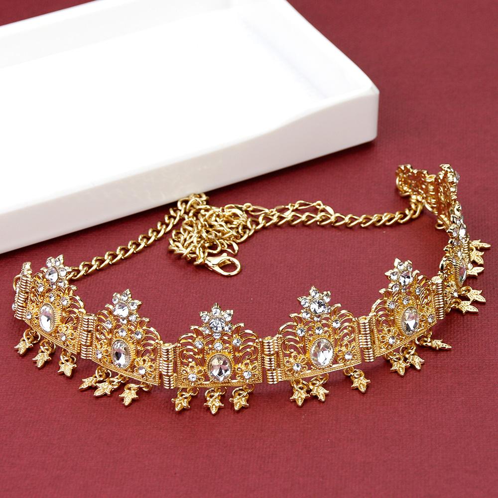 Sunspicems Morocco Bridal Jewelry Set Crown Crystal Belt Set Wedding Dress Waist Chain Caftan Bijoux Arabian Women Jewelry Gift TL001white