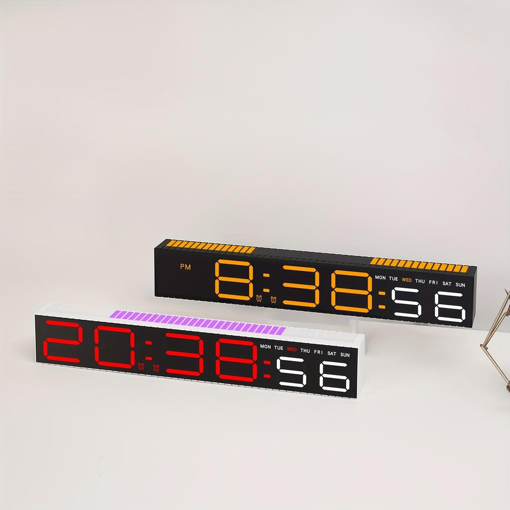 Modern LED Dijital Alarm Saati, Ruh Hali Işığı Hacim Kontrolü USB Güçlü, Renk Değiştiren Gece Lambası, Şık Siyah Dikdörtgen Tasarım