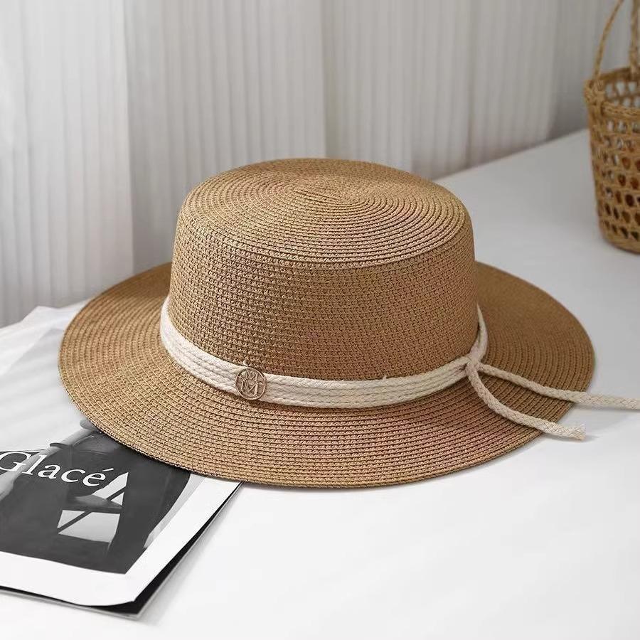 

Quality summer visor travel vacation seaside beach flat top straw hat women s sunscreen fashion top hat Adjustable хакі