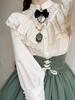 LAVASEON Long Sleeve Retro Perfect for Cute Lace and Balloon Office Princess Mori Girl No Bow Women's Blouse, Commuting, Ruffles, Stand-Up Collar,