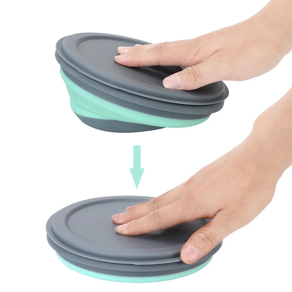 3Pcs/Set Portable Folding Lunch Box with Lid Silicone Food Container Folding Salad Bowl Tableware Set