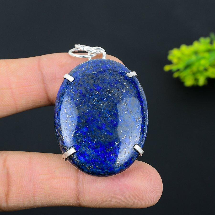 Lapis Lazuli Gemstone Handmade 925 Sterling Silver Jewelry Pendant 2.29" r5v96