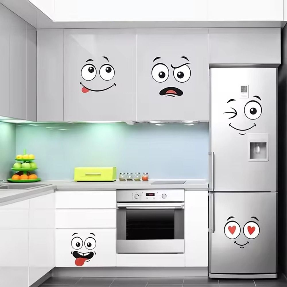 Waterproof Cartoon Face Trash Can Stickers PVC Glossy Finish Self-Adhesive Stickers Windows Door Wall Decals Indoor Outdoor