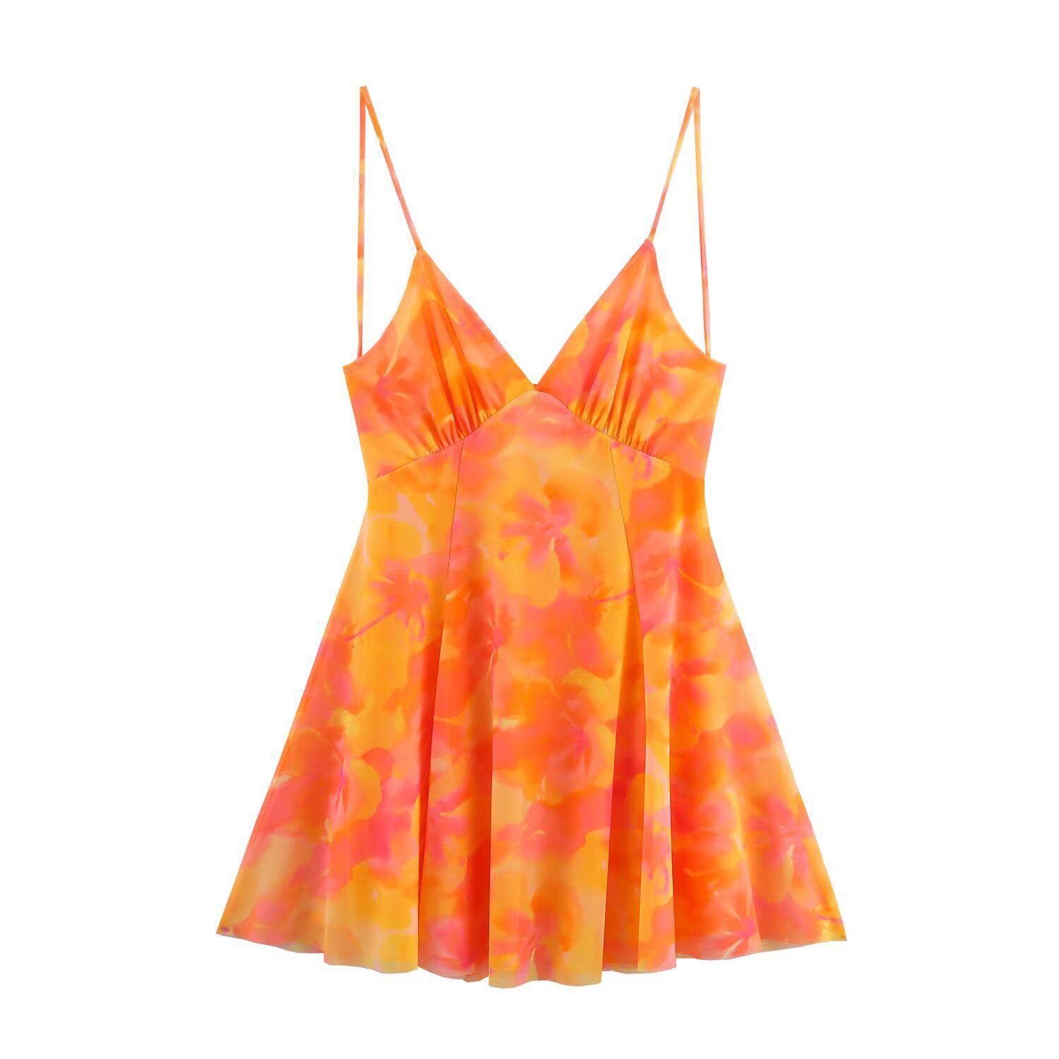 

2025 Женское летнее сексуальное облегающее пляжное платье на тонких бретелях с открытой спиной Small оранжевый
