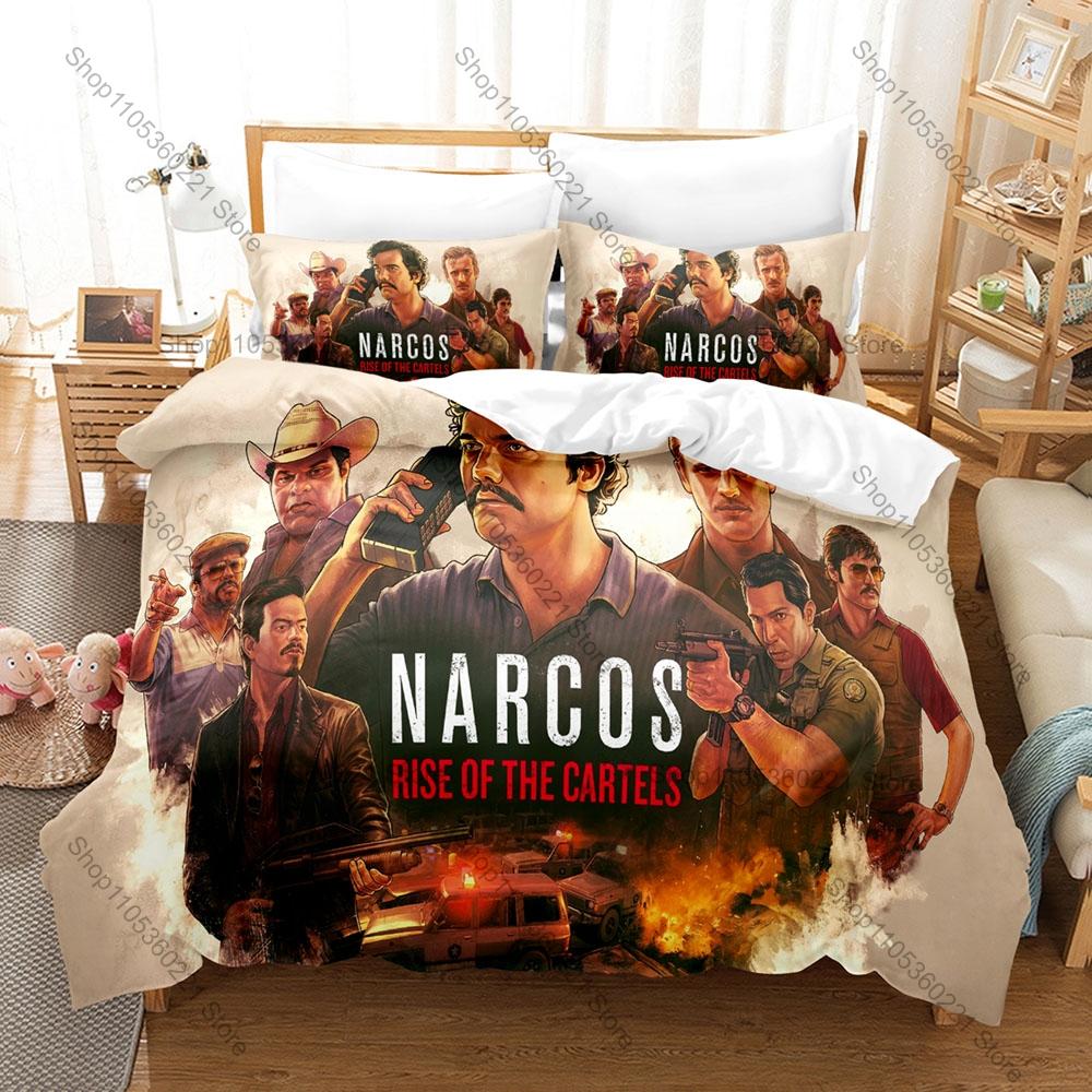 Narcos Fan Merch Duvet Cover + 2 Pillowcases, Exquisite TV Show Art Print Bedding Set Comfortable Textile for Series Enthusiasts