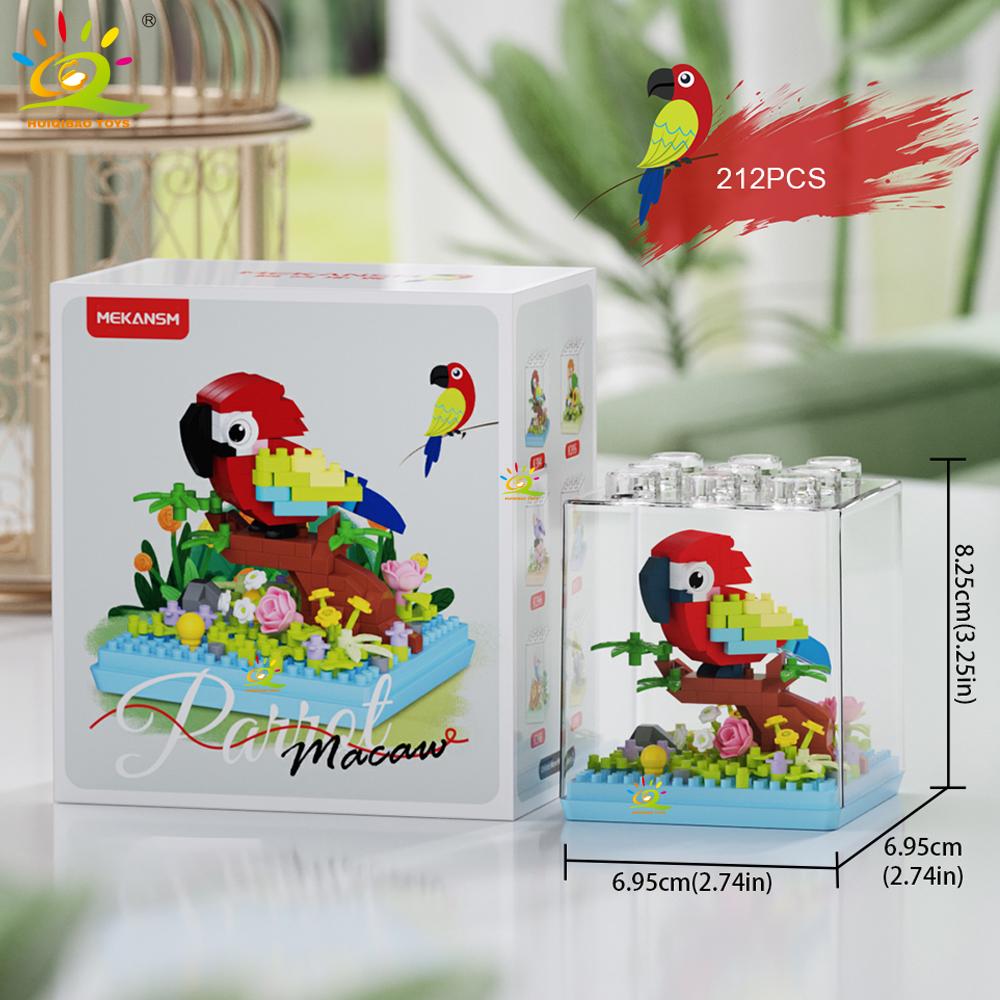 Non-Toxic Moc Parrot Bird Flower With Display Box Micro Building Block Mini Diamond Model Brick Toy For Children Desk Decor.
