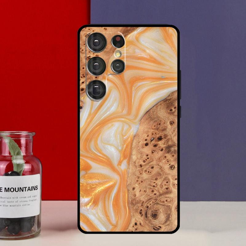 Resin Wood Funda Case For Samsung Galaxy S25 Ultra S9 S10 S20 S21 FE S22 S23 Plus S24 Ultra Phone Cover