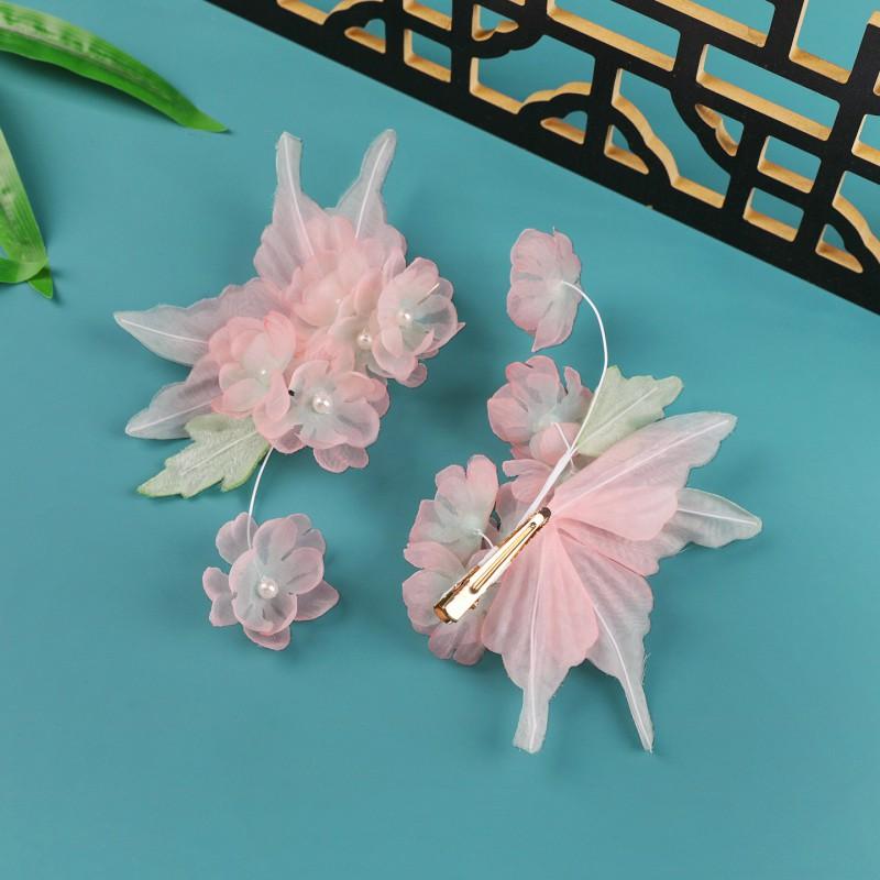 Handmade Gradual Butterfly Silk Flower Hair Clip Hanfu Cosplay Vintage Womens Side Accessory