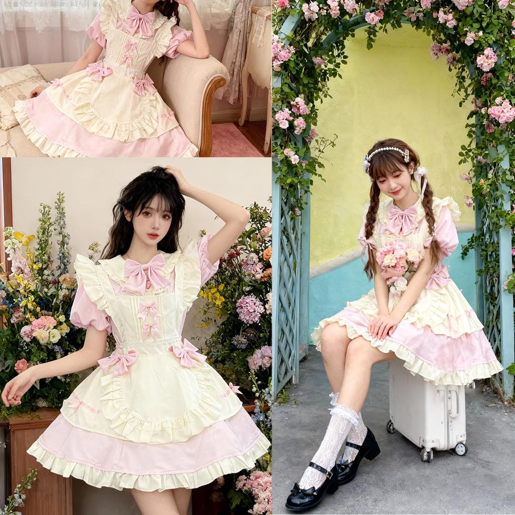 AOTYP Maid Lolita Cute Maid Outfit Available in 4 Light and Includes Short Sleeves and a This Neat and Cute Costume Set is Perfect for Amusement and