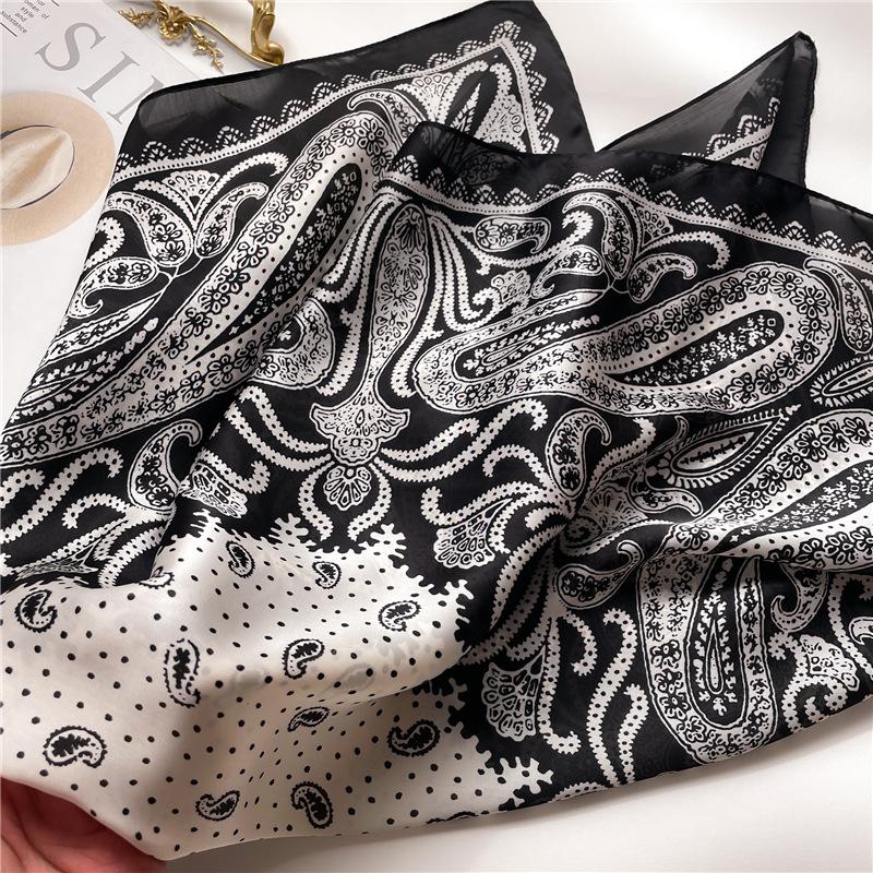 Luxury  Women Paisley Print Square Hijab Scarf Soft Satin Silk-Like Small Neck Scarf Stylish Casual Headscarf