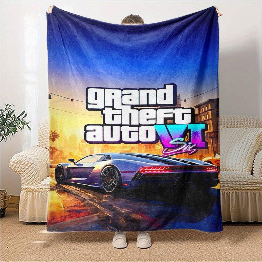 1pc Grand Theft Auto Soft Flannel Blanket with Designer Print A cozy blanket for all seasons, perfect for the couch, bed, office