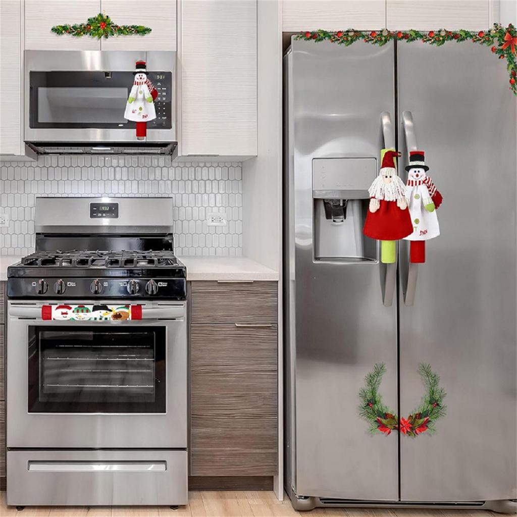 3 Pieces Christmas Refrigerator Handle Covers Home Decoration Cartoon Kitchen Appliance Handle Covers For Ornaments Fridge