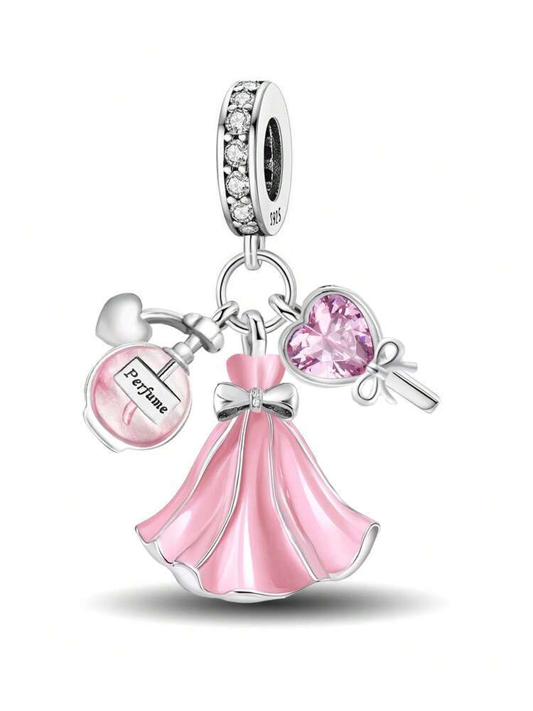 Copper Pink Purple Dress Suitcase Charm Pendant For Bracelets Diy Women'S Jewelry Of High Quality Fine Jewelry