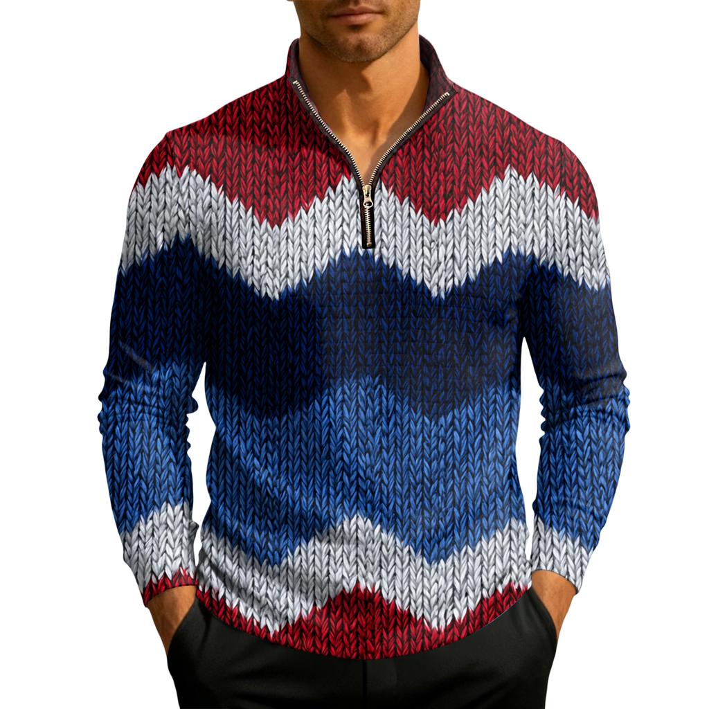 Men's Knit Quarter-Zip Stand Collar Pullover