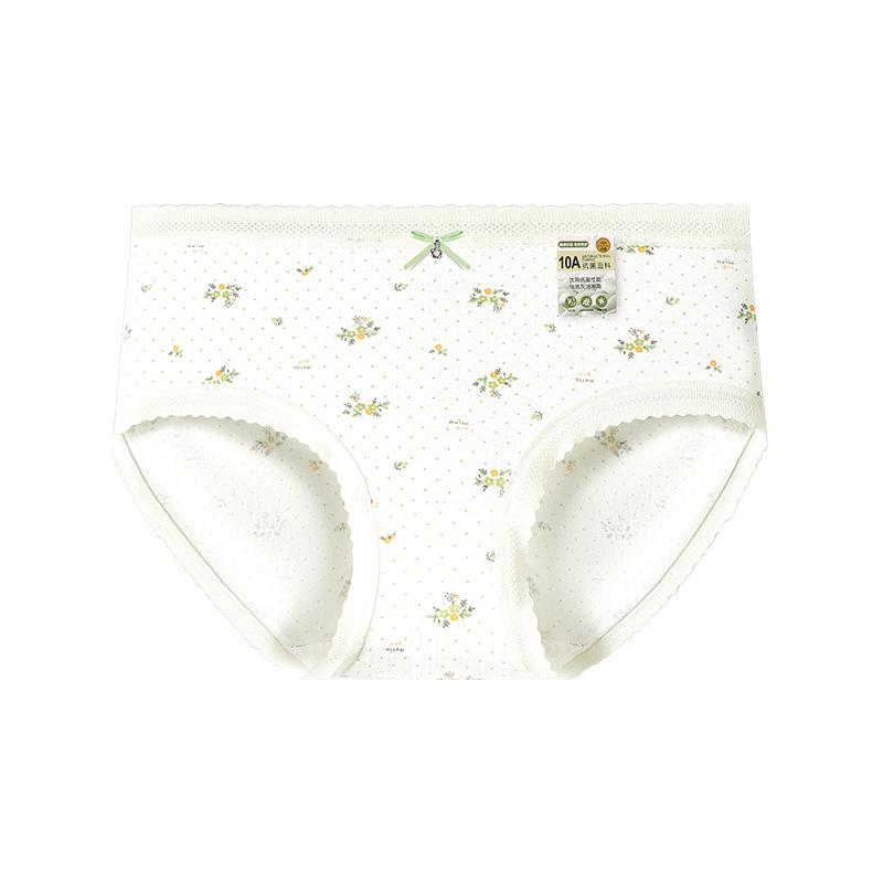 

Girls Spring and Autumn Sweet Printed Cotton 10A Antibacterial Crotch Skin Friendly Breathable Middle Waist Triangle Briefs M світло-зелений колір