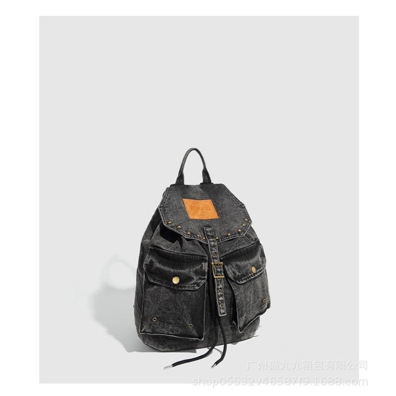 Large-capacity Double-shoulder Backpack, Washable Denim, Retro Niche Design Women's Bag